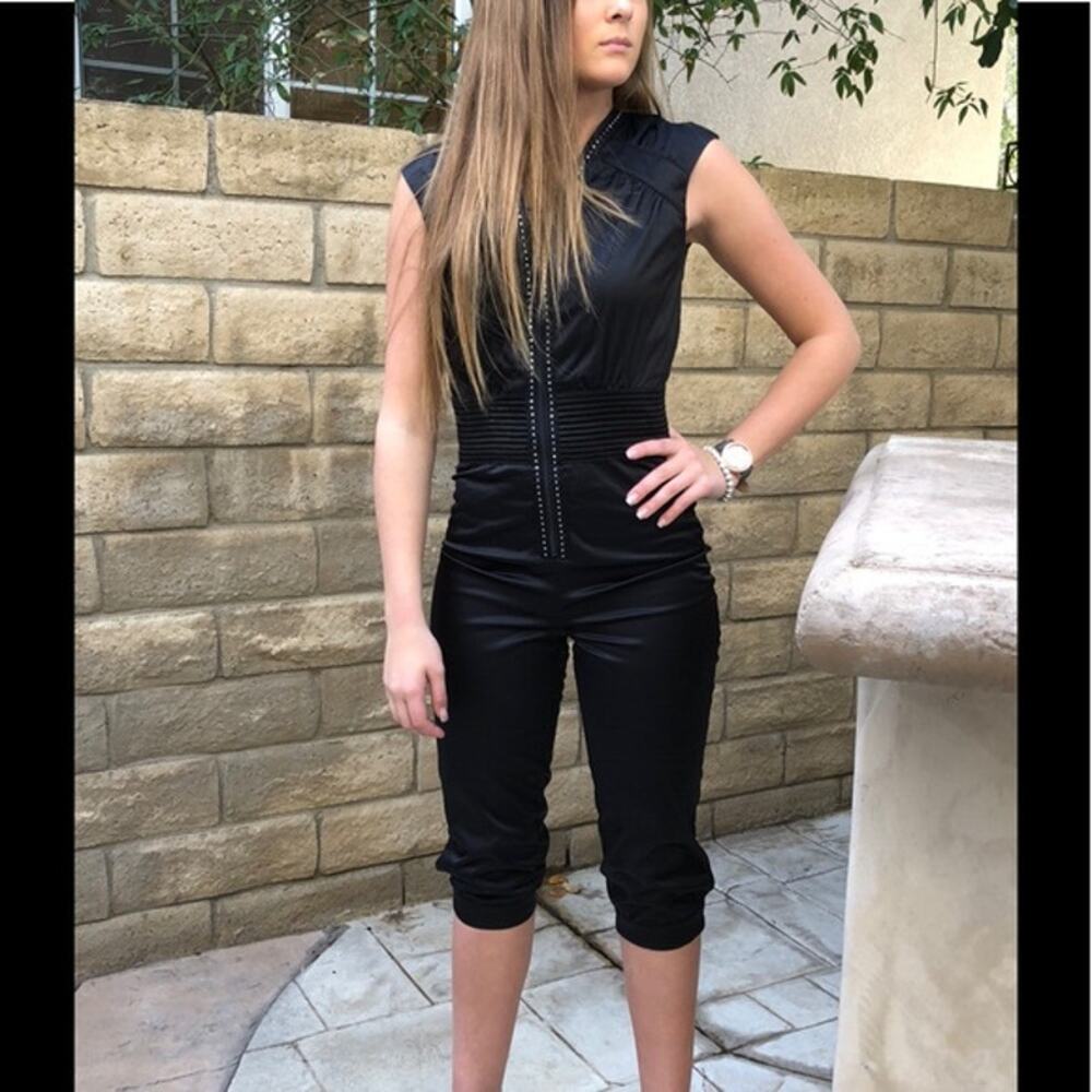 M by Madonna x H&M vintage y2k black satin rhinestone jumpsuit size s/m - Picture 7 of 7